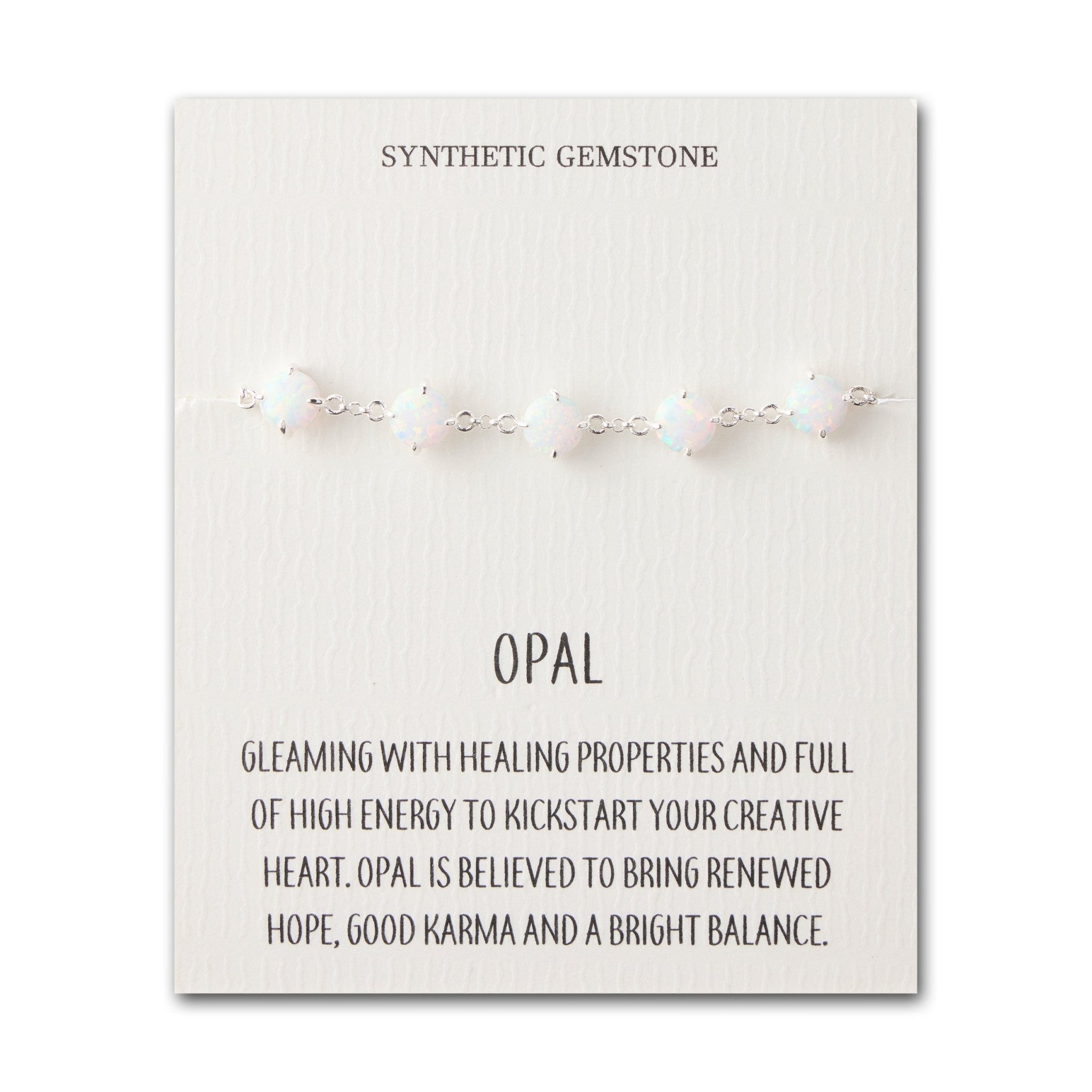 Synthetic White Opal Gemstone Bracelet with Quote Card