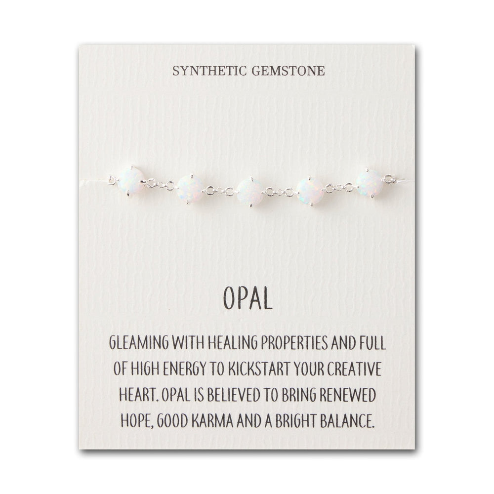 Synthetic White Opal Gemstone Bracelet with Quote Card