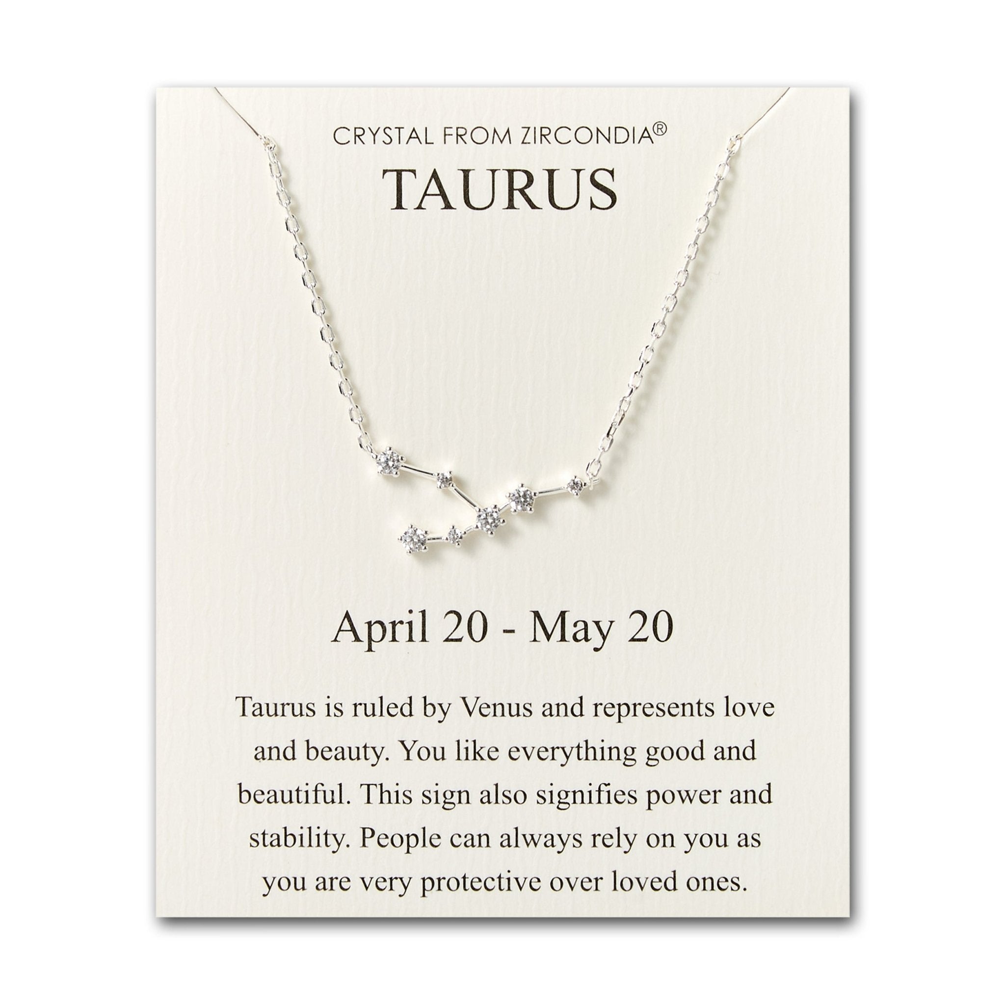 Taurus Star Sign Zodiac Constellation Necklace and Quote Card with Zircondia® Crystals