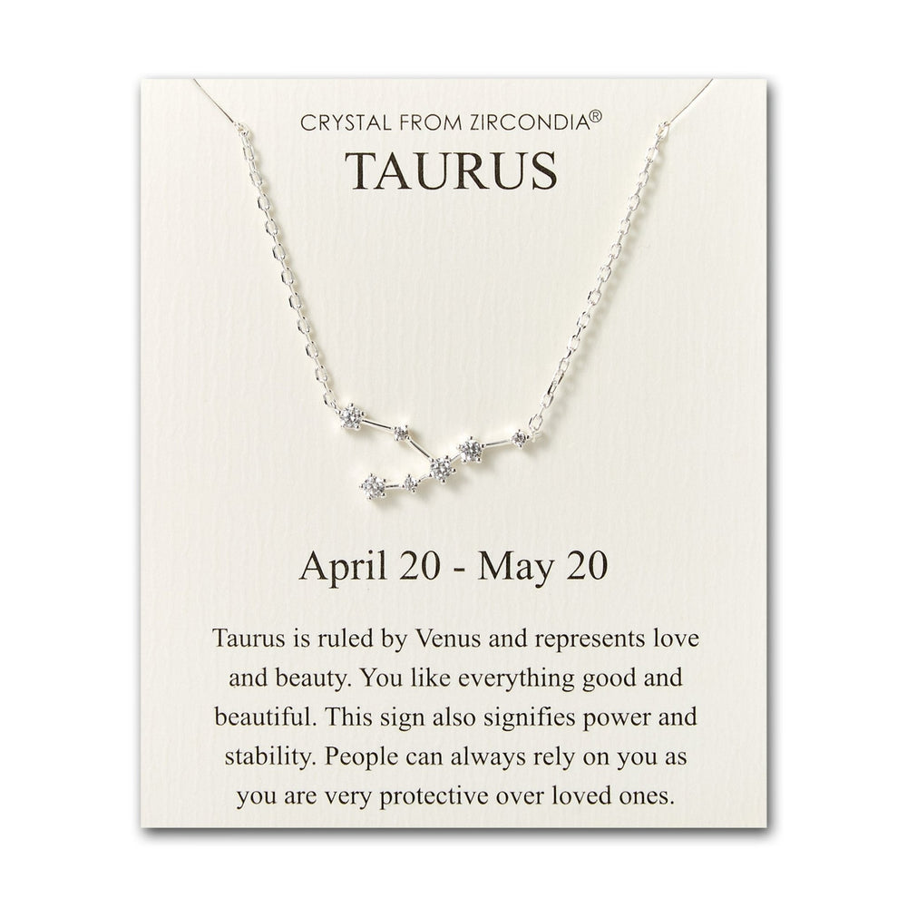 Taurus Star Sign Zodiac Constellation Necklace and Quote Card with Zircondia® Crystals
