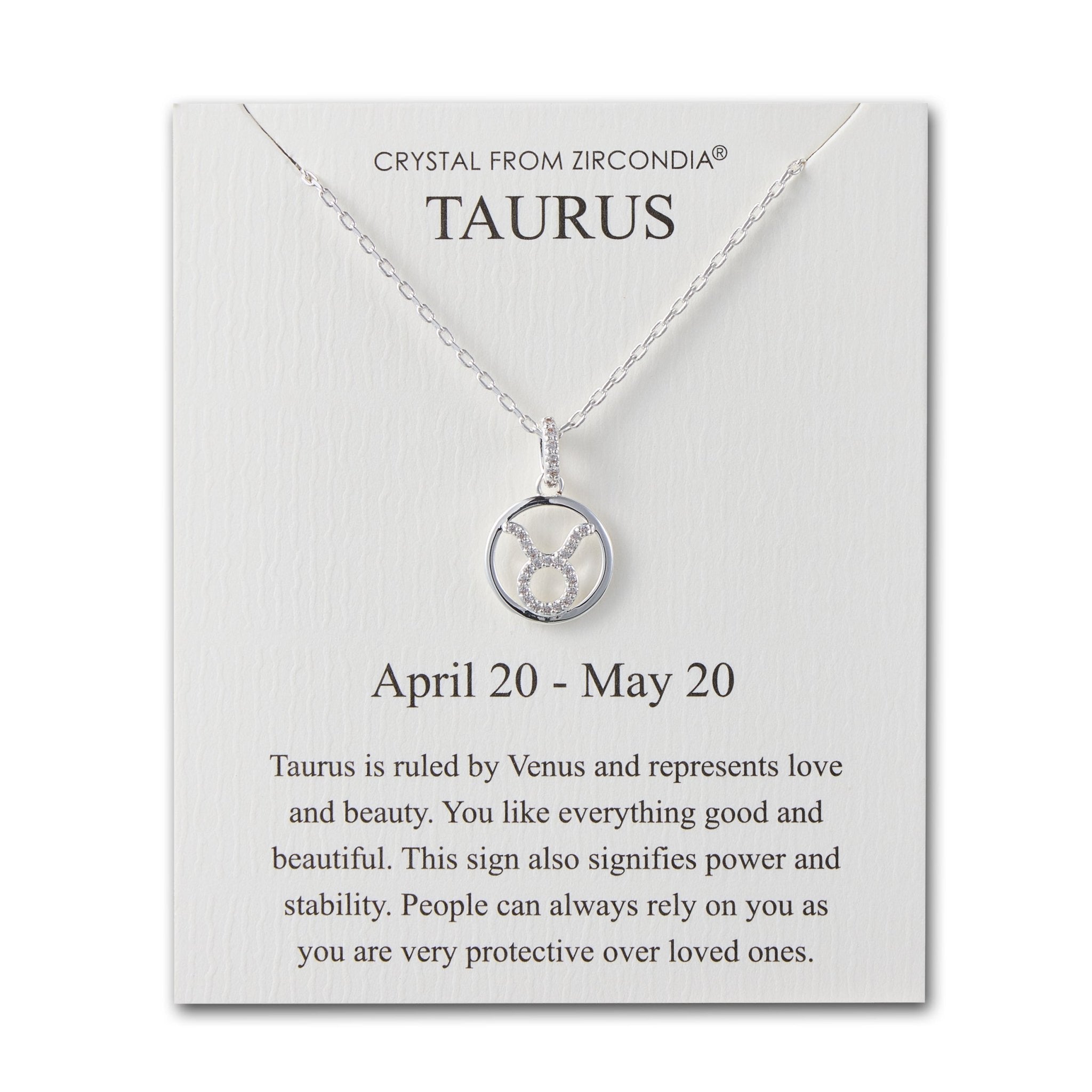 Taurus Star Sign Zodiac Necklace and Quote Card with Zircondia® Crystals