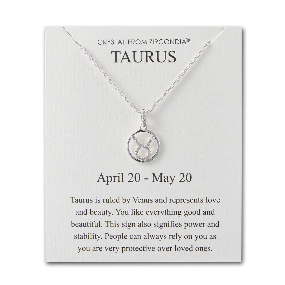 Taurus Star Sign Zodiac Necklace and Quote Card with Zircondia® Crystals