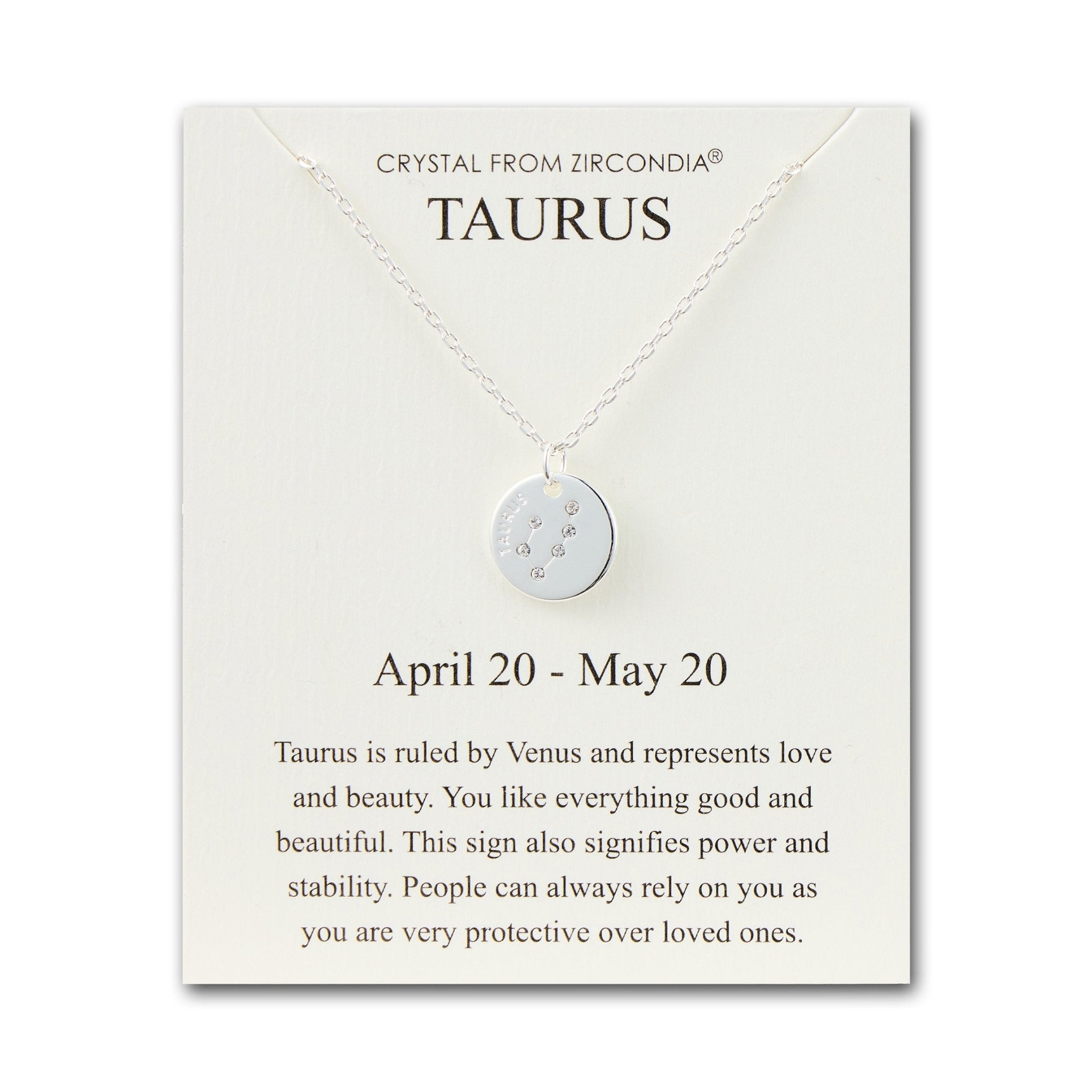 Taurus Zodiac Star Sign Disc Necklace Created with Zircondia® Crystals