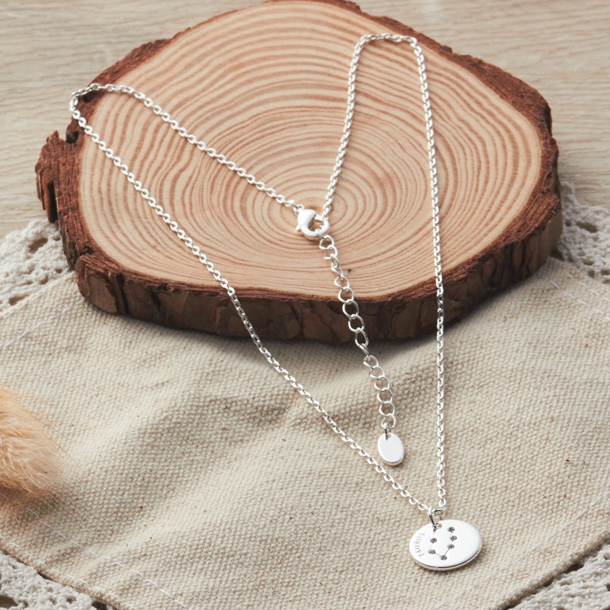 Taurus Zodiac Star Sign Disc Necklace Created with Zircondia® Crystals
