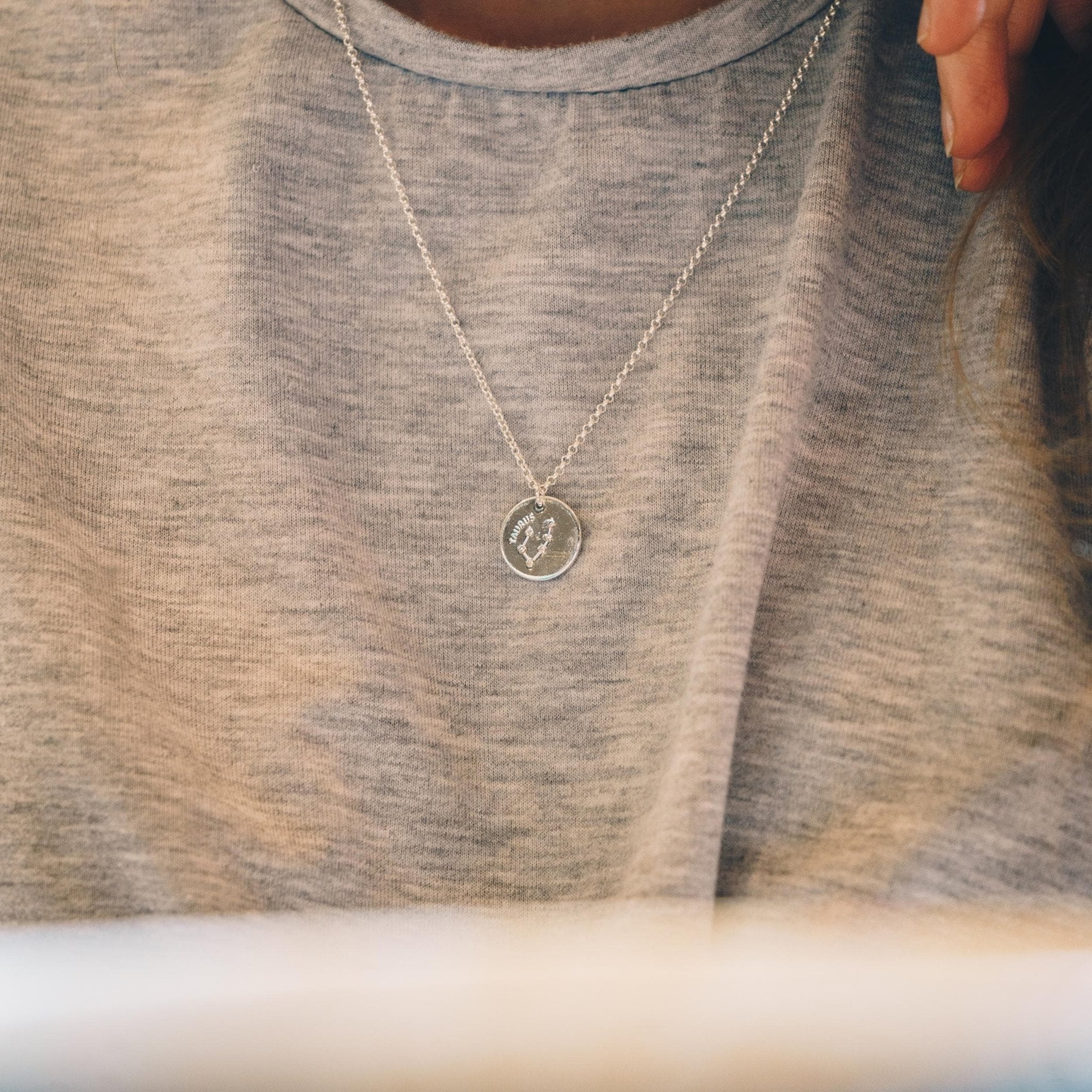 Taurus Zodiac Star Sign Disc Necklace Created with Zircondia® Crystals