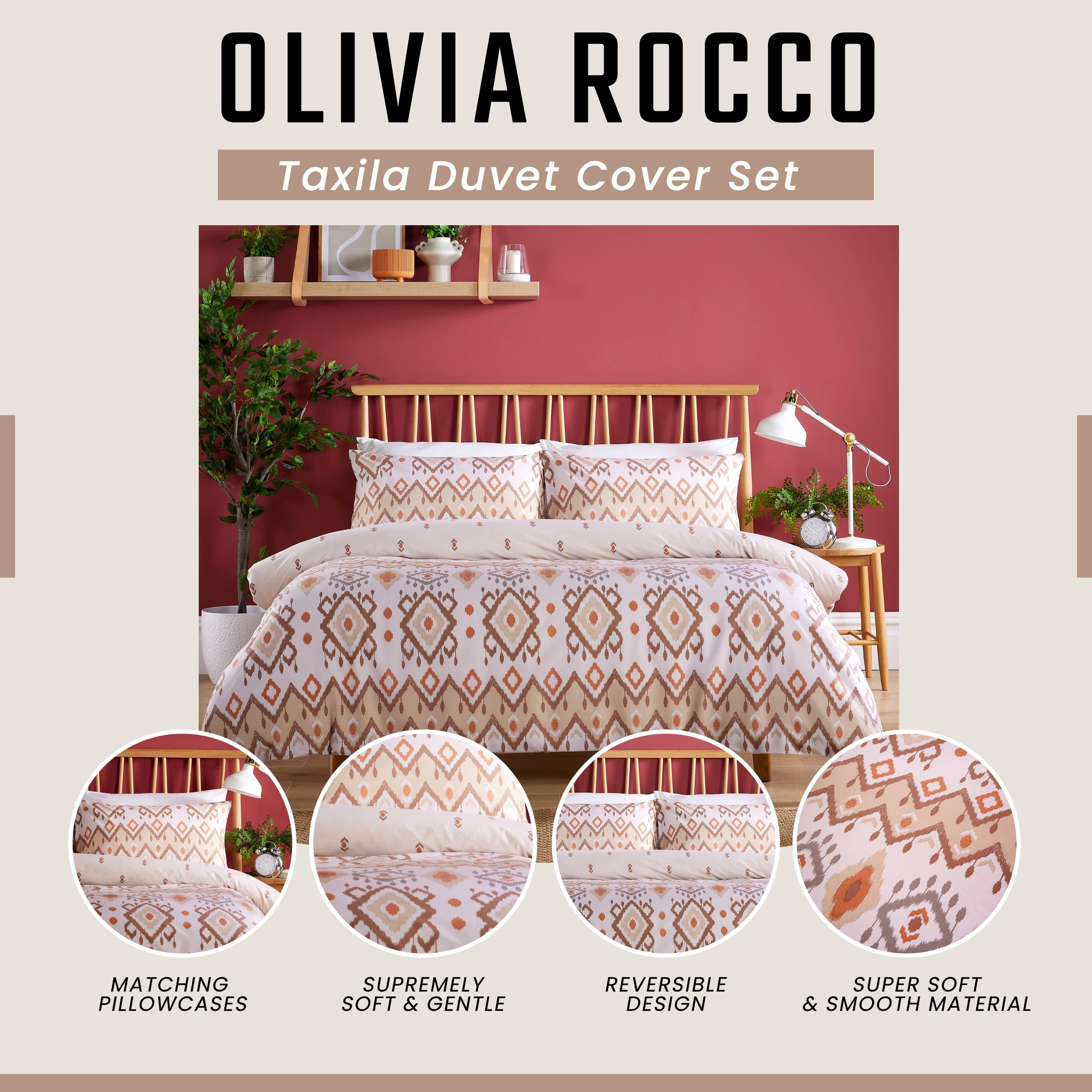 Taxila Duvet Cover Set Easy Care Quilt Covers with Pillowcases Super Soft Reversible Bedding Bed Linen Sets for Bedroom Décor by OLIVIA ROCCO