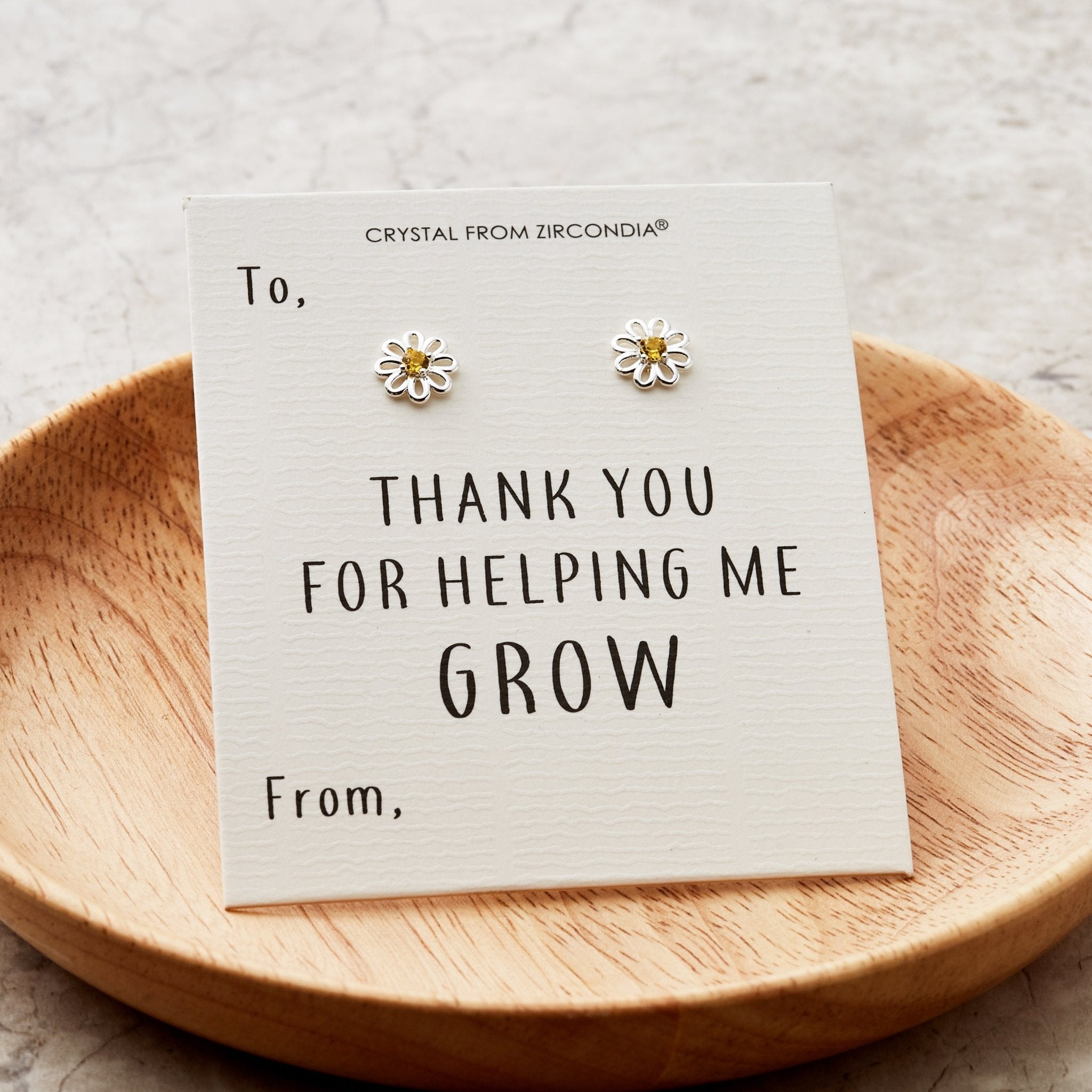 Thank You For Helping Me Grow Daisy Earrings Created with Zircondia® Crystals