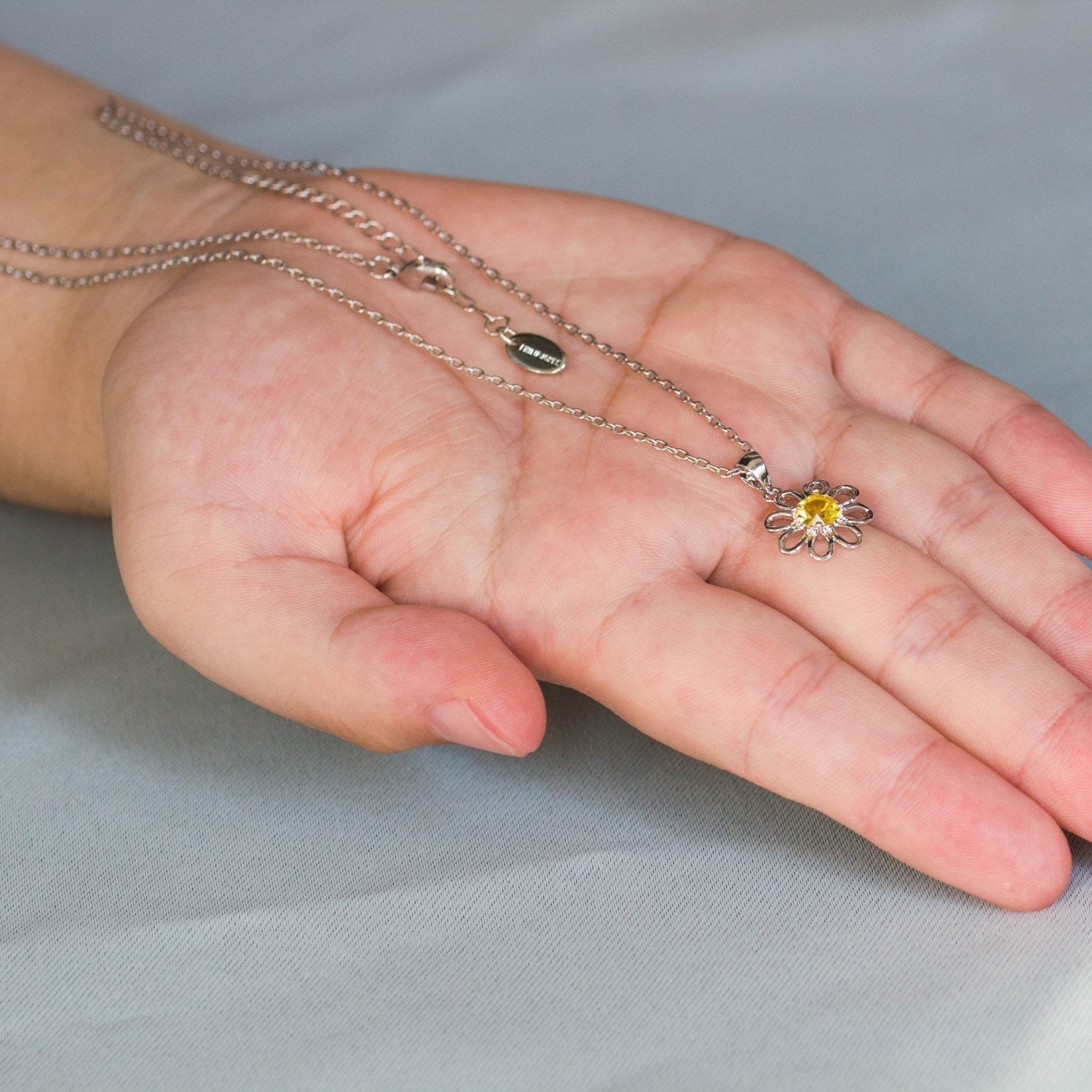 Thank You For Helping Me Grow Daisy Necklace Created with Zircondia® Crystals