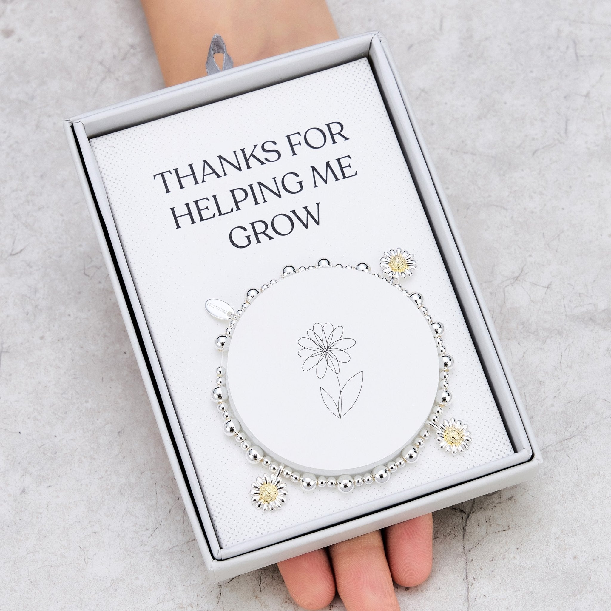 Thanks for Helping Me Grow Daisy Charm Beaded Stretch Bracelet with Gift Box