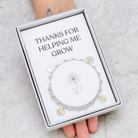 Thanks for Helping Me Grow Daisy Charm Beaded Stretch Bracelet with Gift Box