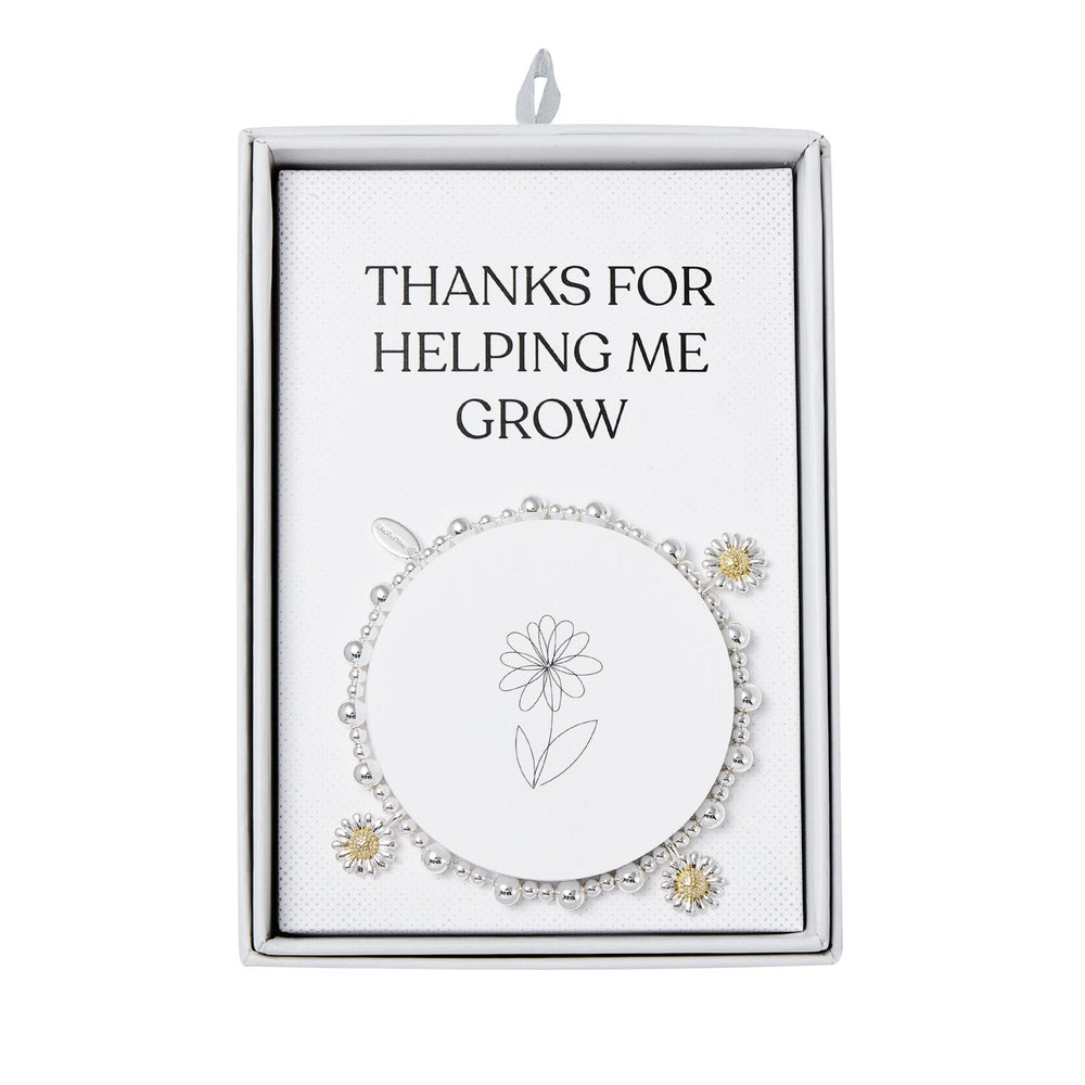 Thanks for Helping Me Grow Daisy Charm Beaded Stretch Bracelet with Gift Box