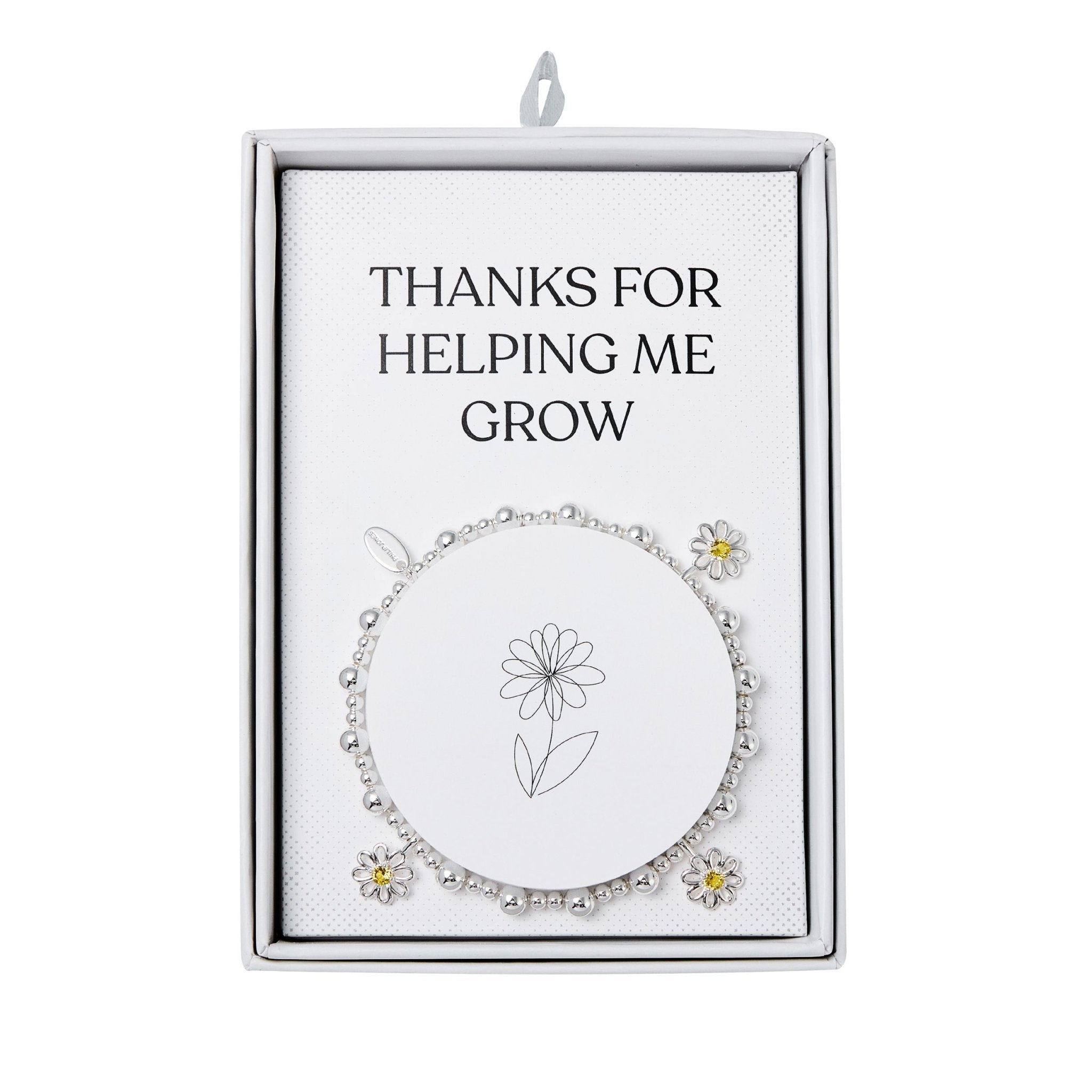 Thanks for Helping Me Grow Daisy Crystal Beaded Stretch Bracelet with Gift Box