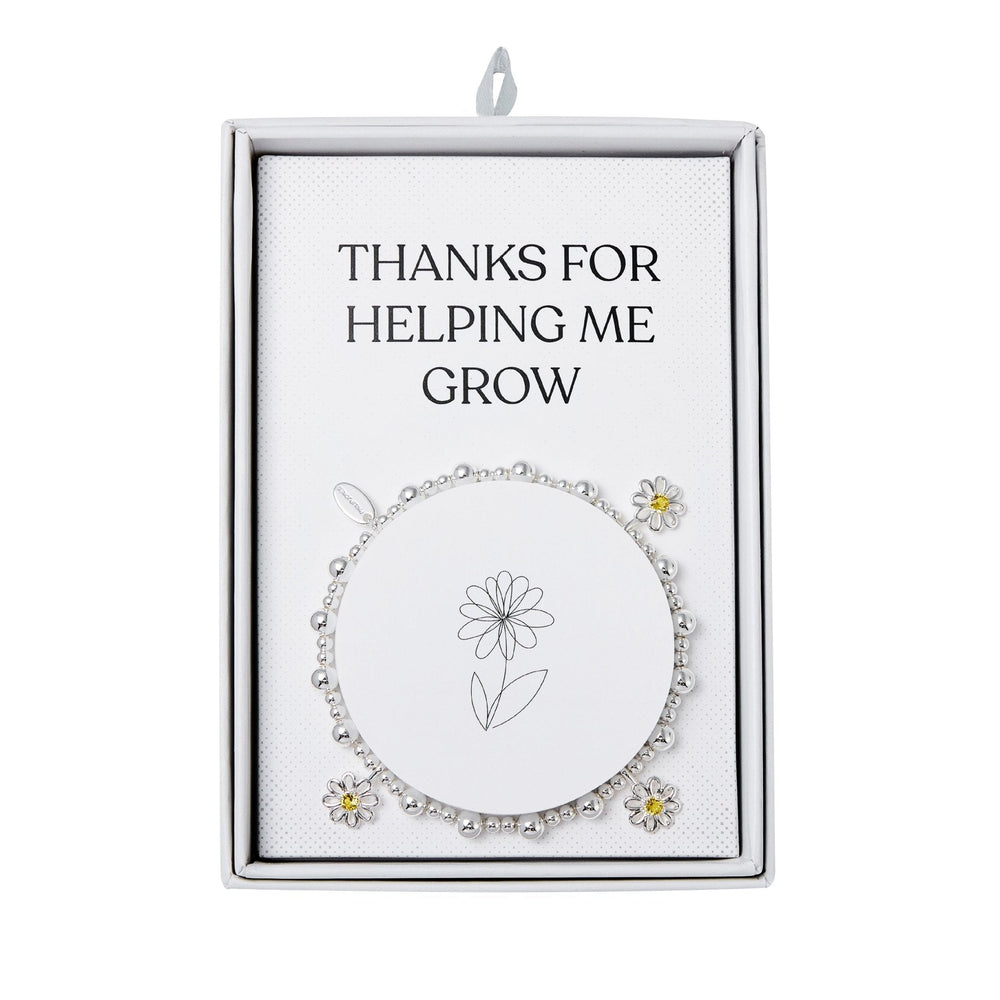 Thanks for Helping Me Grow Daisy Crystal Beaded Stretch Bracelet with Gift Box