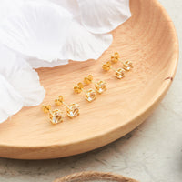 Three Pack of Gold Plated 4mm, 5mm & 6mm Earrings Created with Zircondia® Crystals