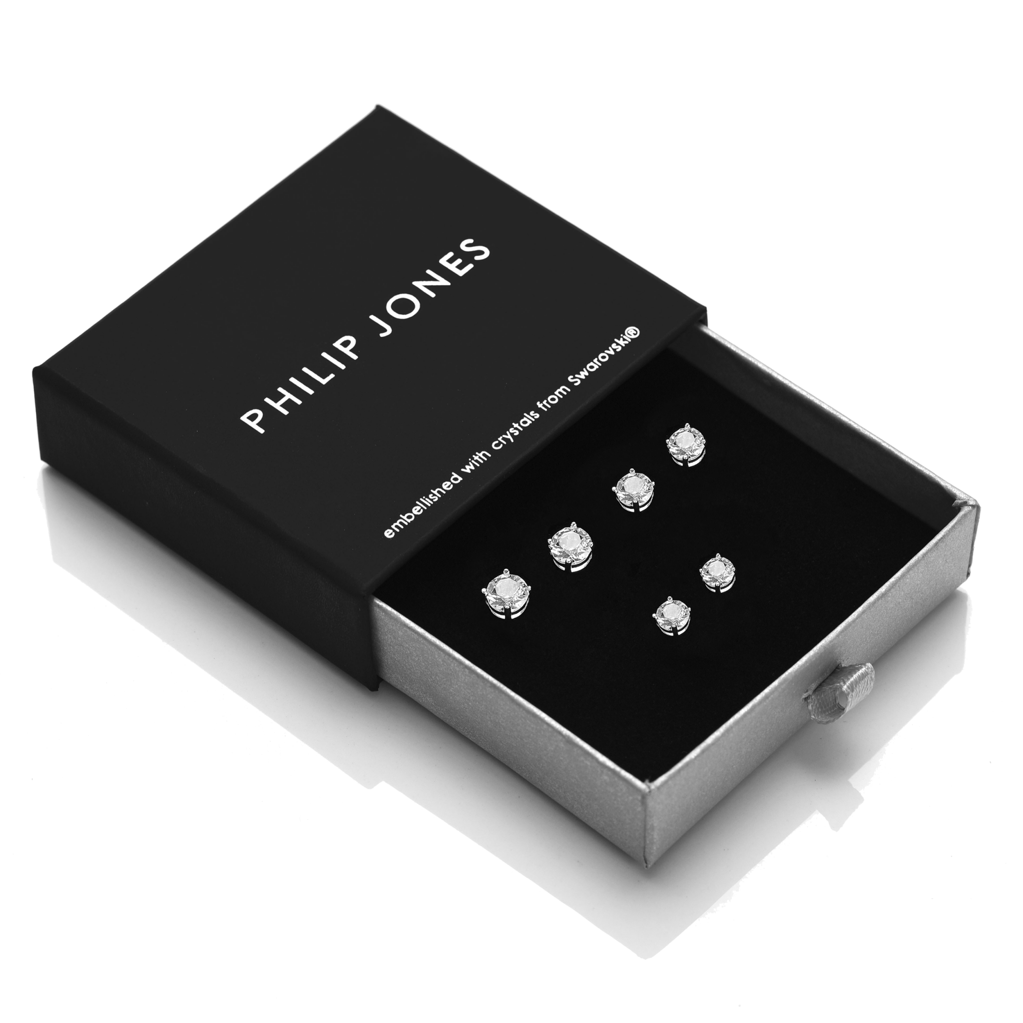 Three Pack of Silver Plated 4mm, 5mm & 6mm Earrings Created with Zircondia® Crystals