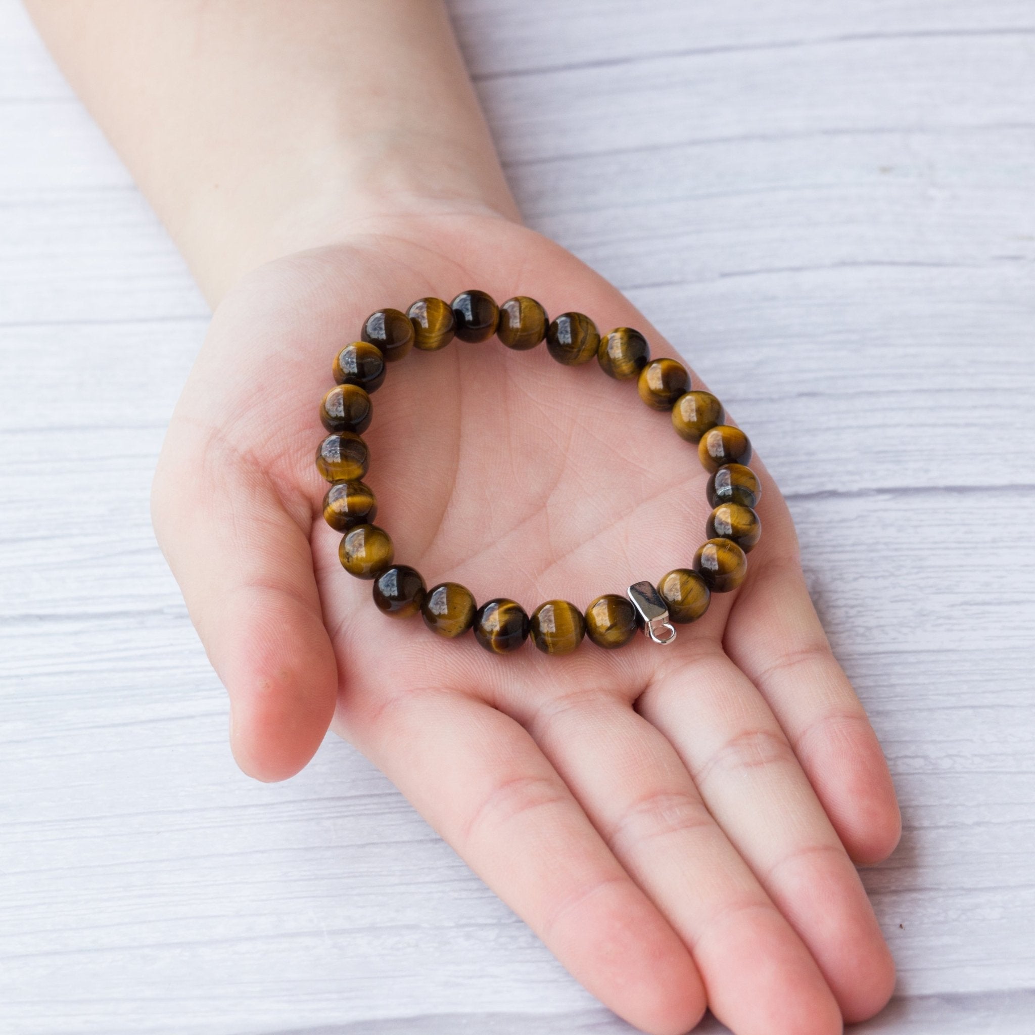 Tiger's Eye Gemstone Charm Stretch Bracelet with Charm Created with Zircondia® Crystals
