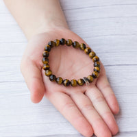 Tiger's Eye Gemstone Charm Stretch Bracelet with Charm Created with Zircondia® Crystals