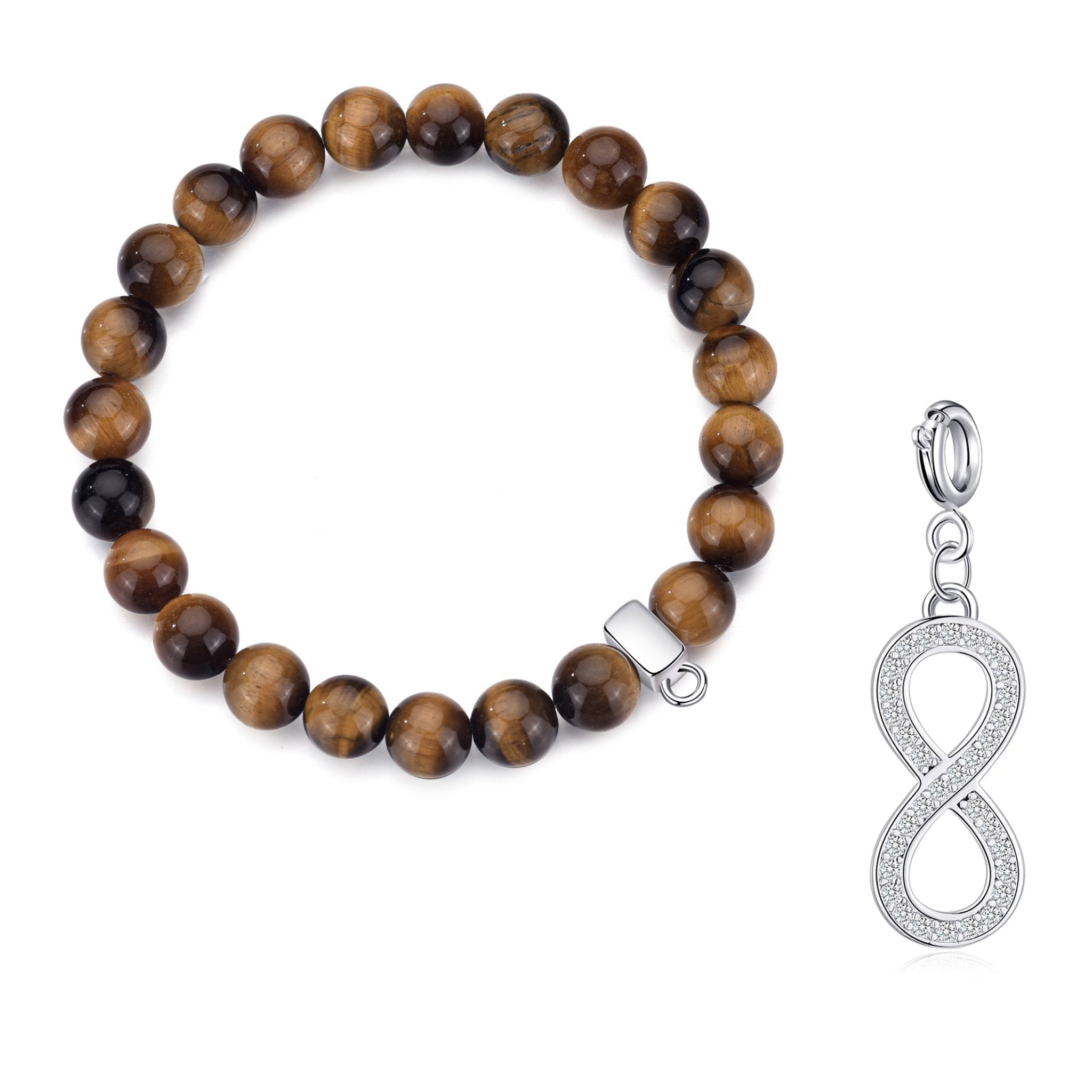 Tiger's Eye Gemstone Charm Stretch Bracelet with Charm Created with Zircondia® Crystals