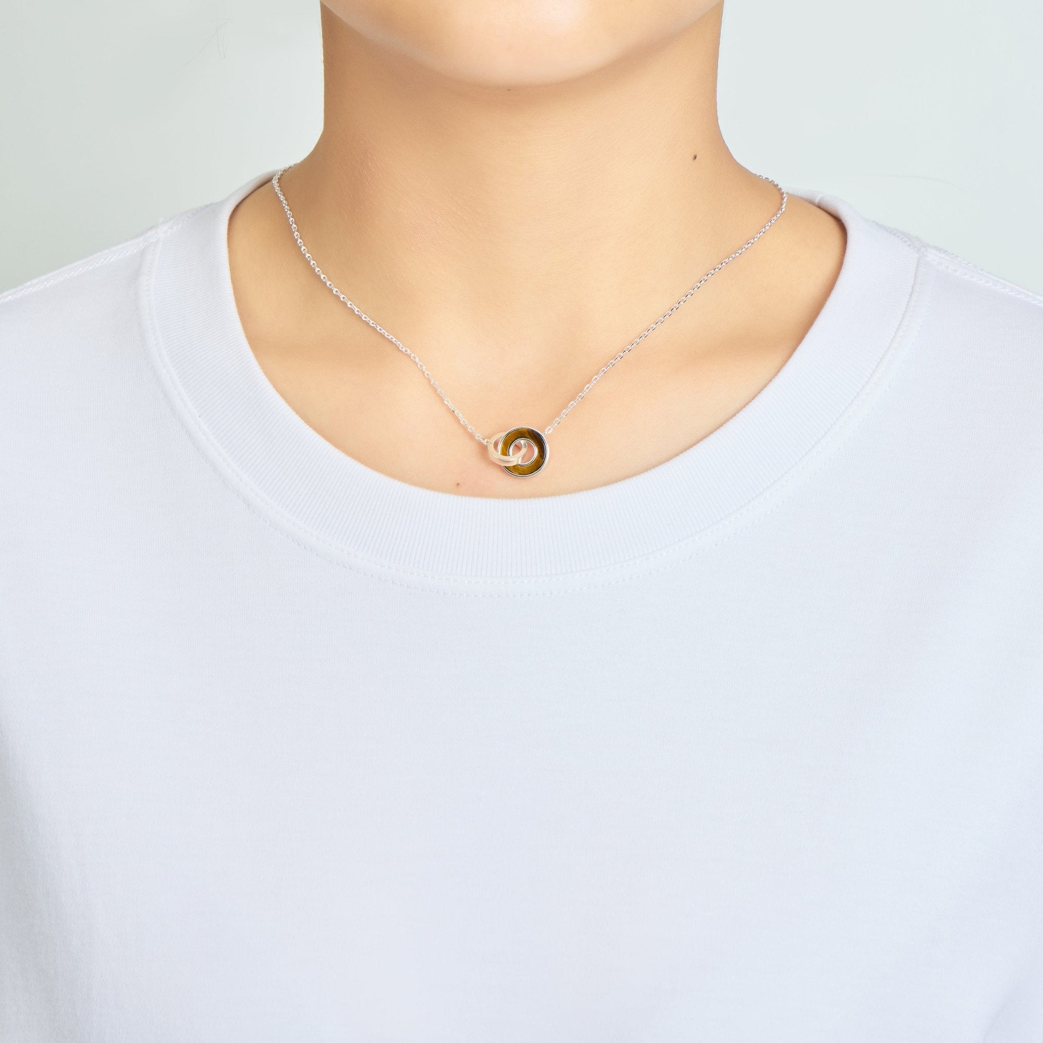Tigers Eye Gemstone Circle Link Necklace