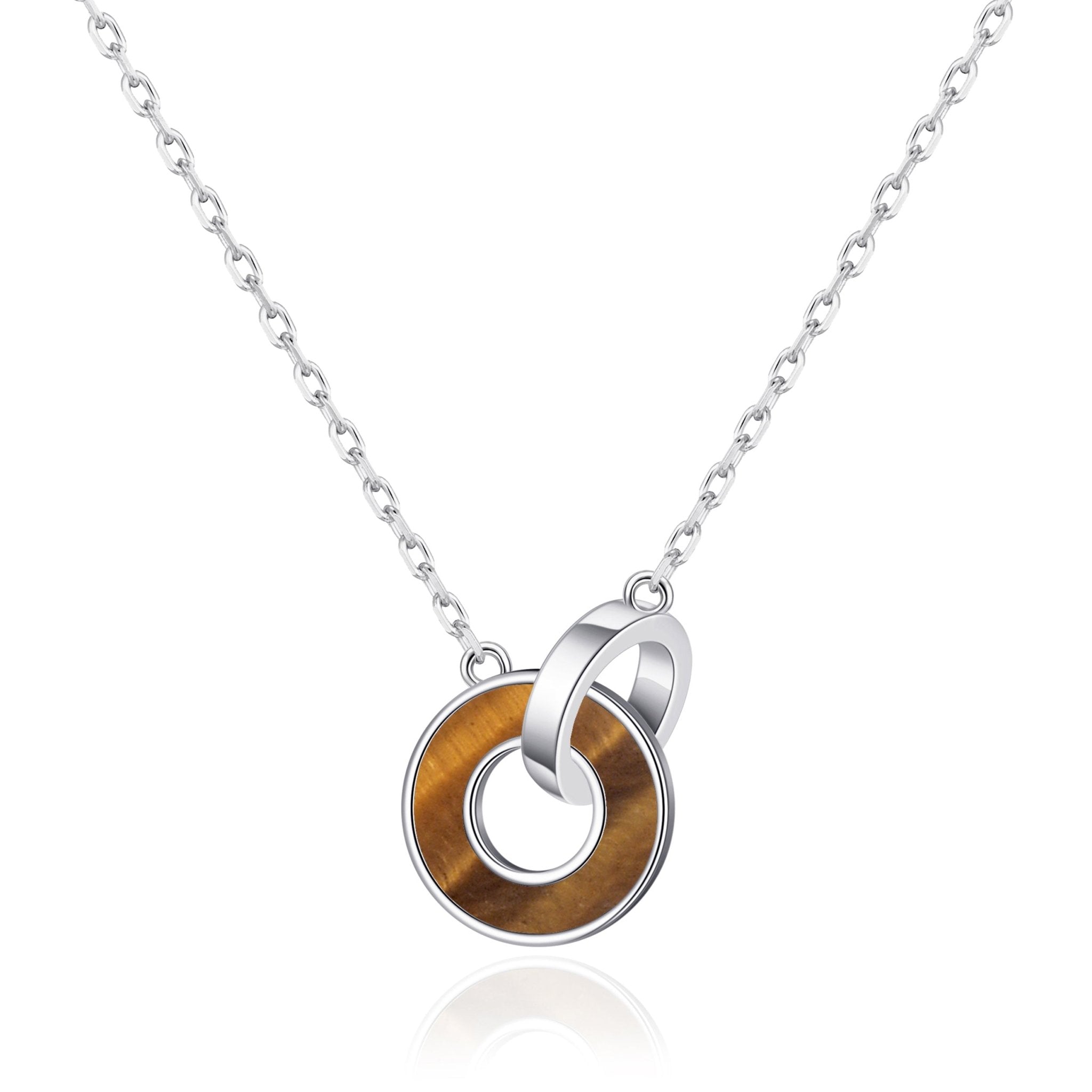 Tigers Eye Gemstone Circle Link Necklace