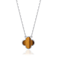 Tigers Eye Gemstone Clover Necklace