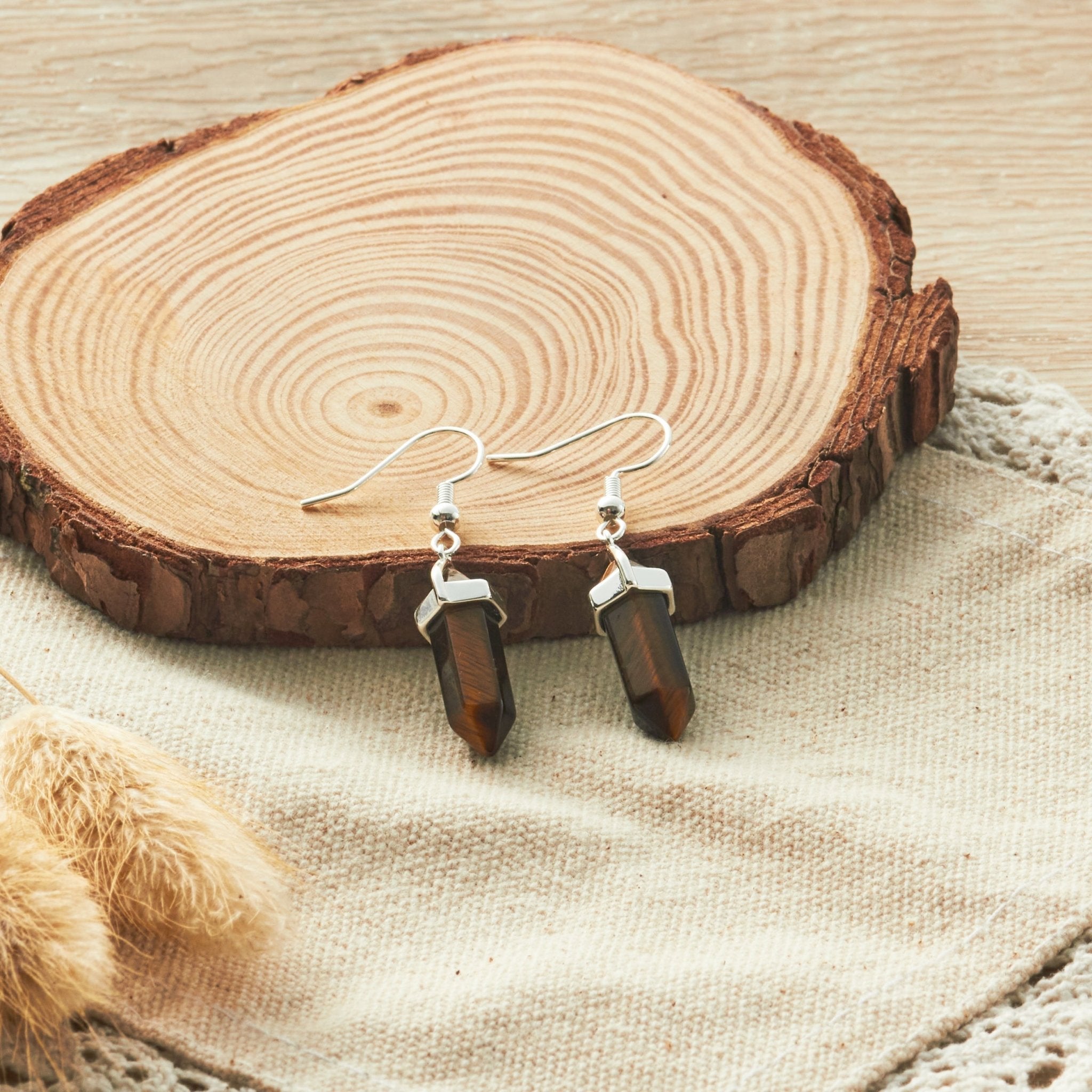 Tiger's Eye Gemstone Drop Earrings