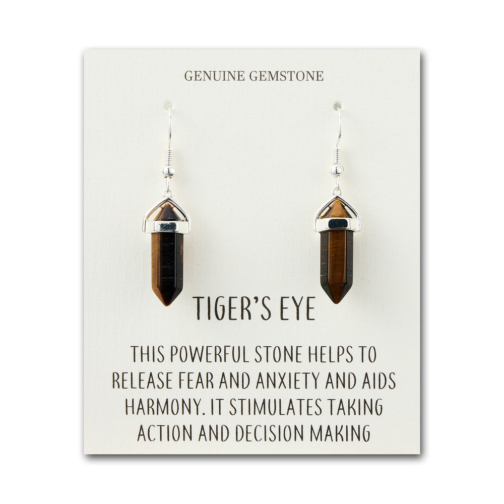 Tiger's Eye Gemstone Drop Earrings with Quote Card