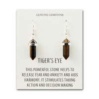 Tiger's Eye Gemstone Drop Earrings with Quote Card