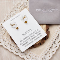 Tigers Eye Gemstone Heart Charm Hoop Earrings with Quote Card