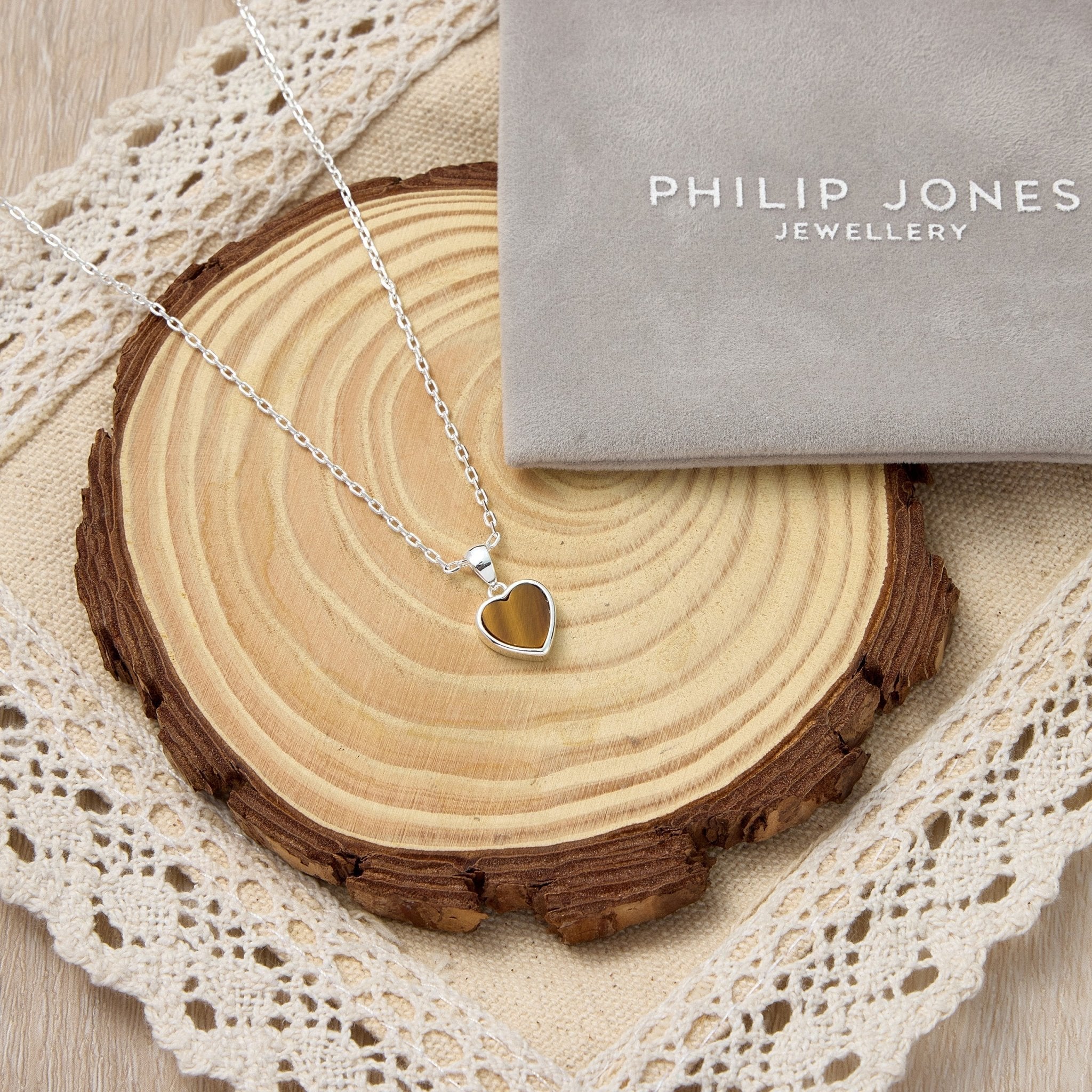 Tigers Eye Gemstone Heart Necklace