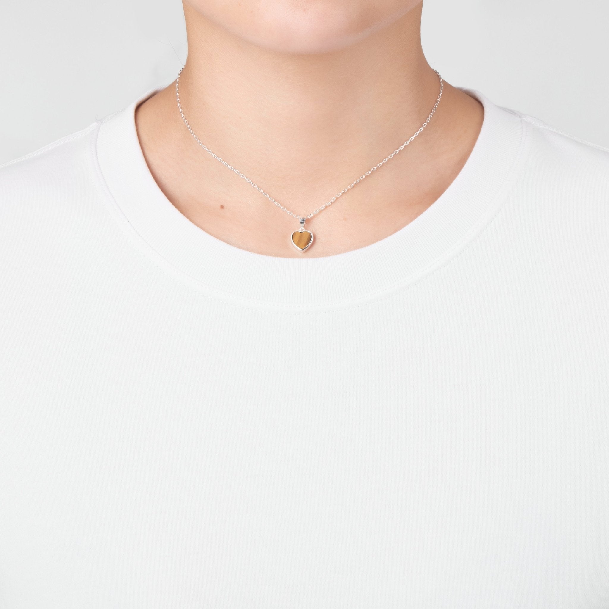 Tigers Eye Gemstone Heart Necklace