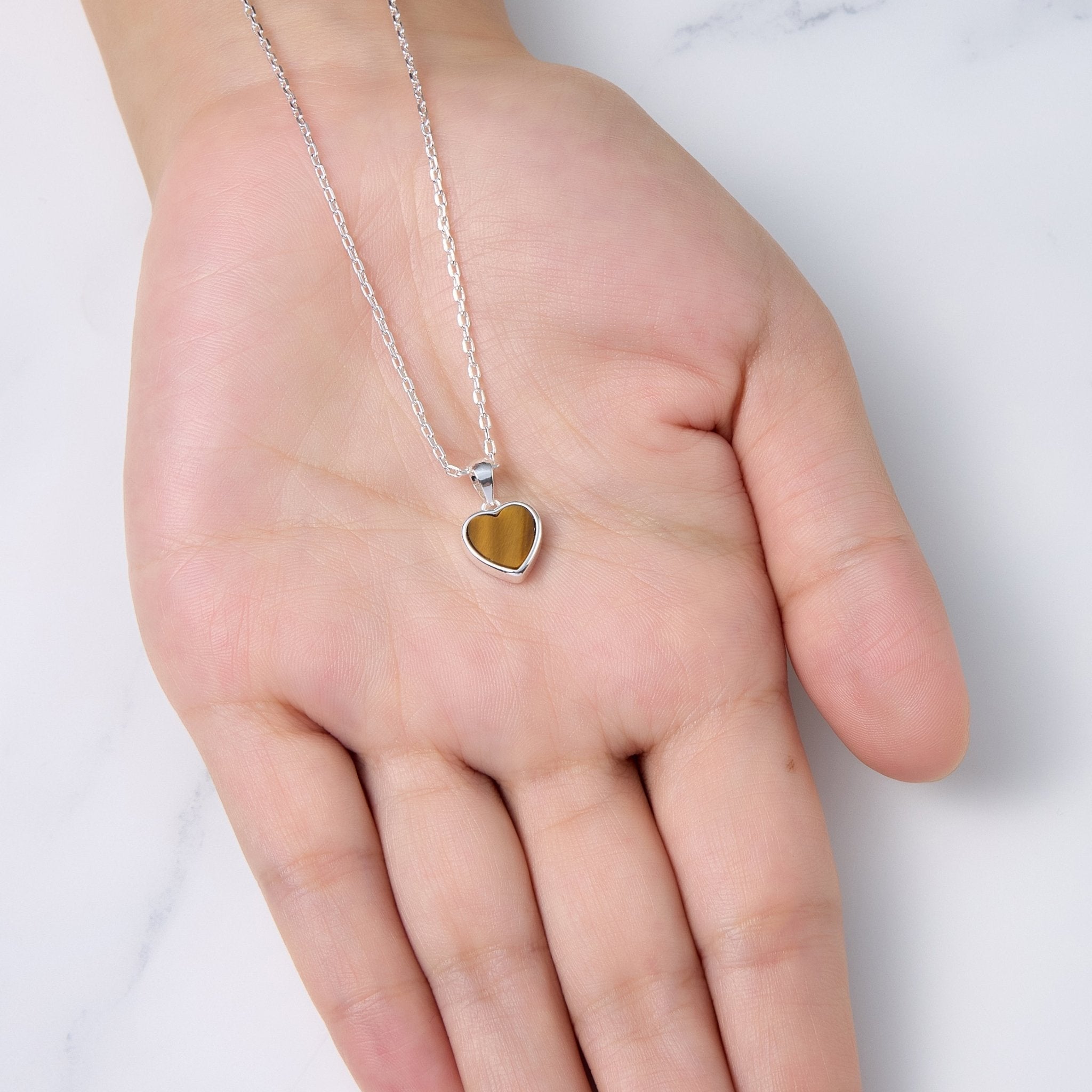 Tigers Eye Gemstone Heart Necklace