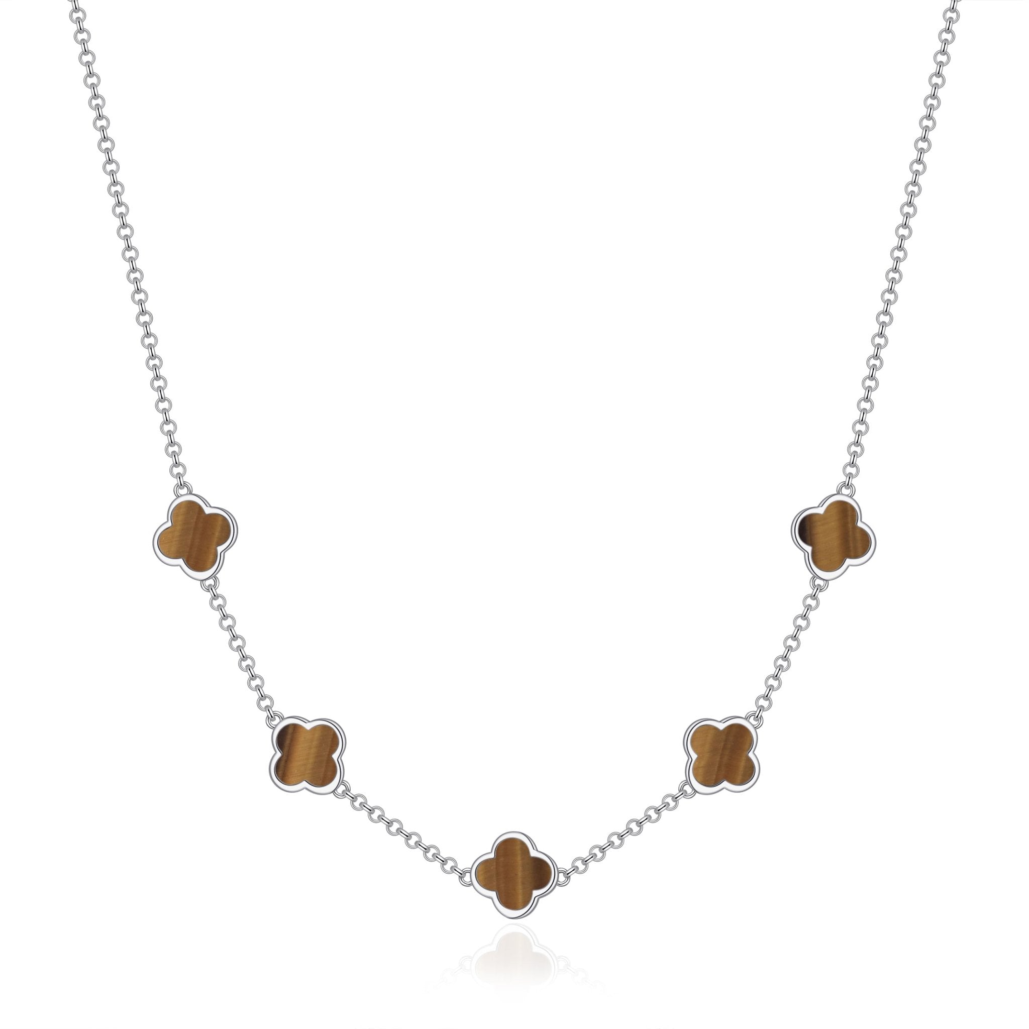 Tigers Eye Gemstone Multi Clover Necklace