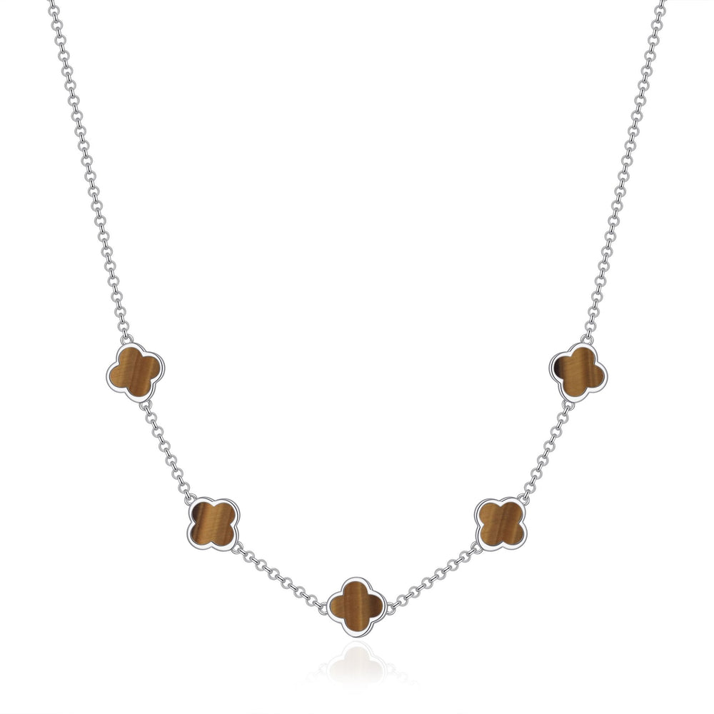 Tigers Eye Gemstone Multi Clover Necklace