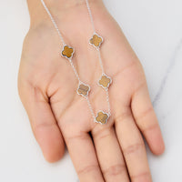 Tigers Eye Gemstone Multi Clover Necklace