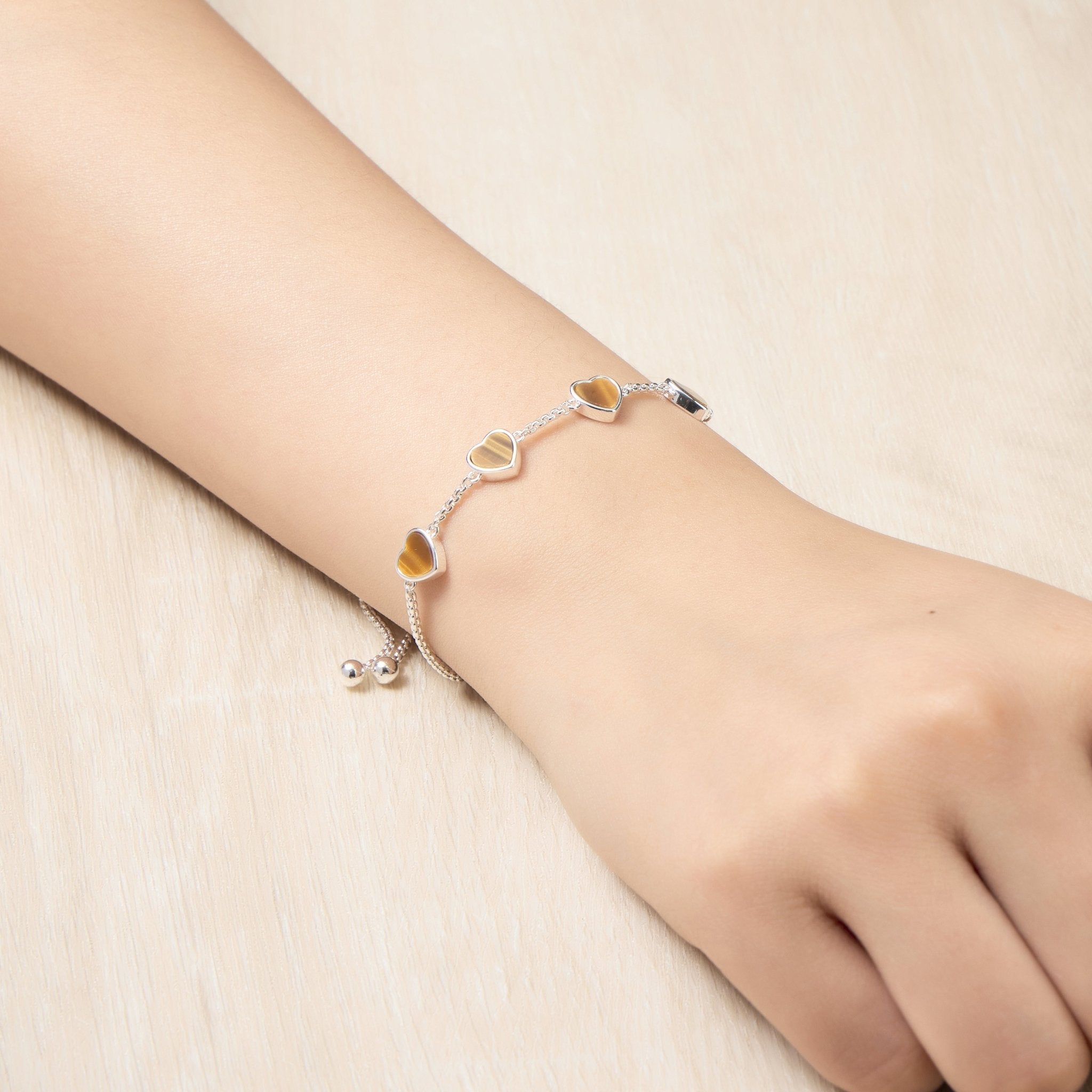 Tigers Eye Gemstone Multi Heart Friendship Bracelet