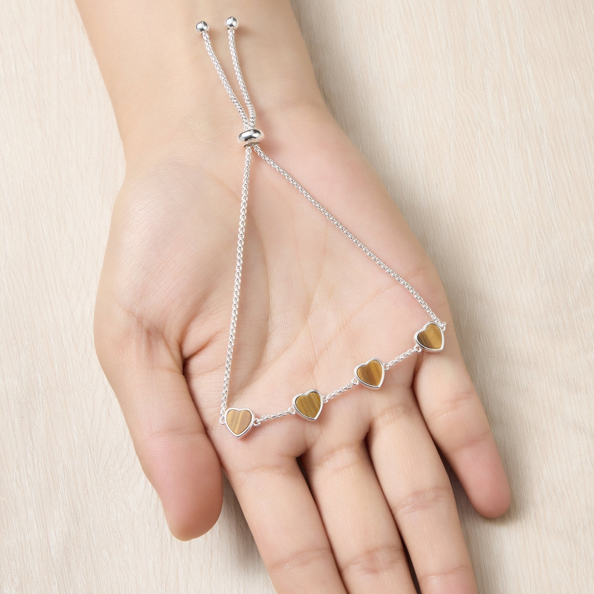 Tigers Eye Gemstone Multi Heart Friendship Bracelet