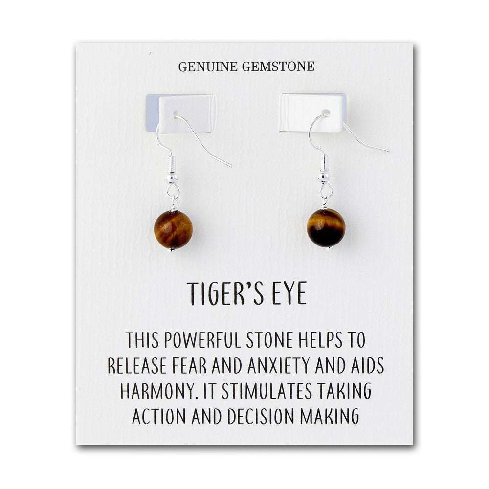 Tigers Eye Gemstone Round Drop Earrings with Quote Card