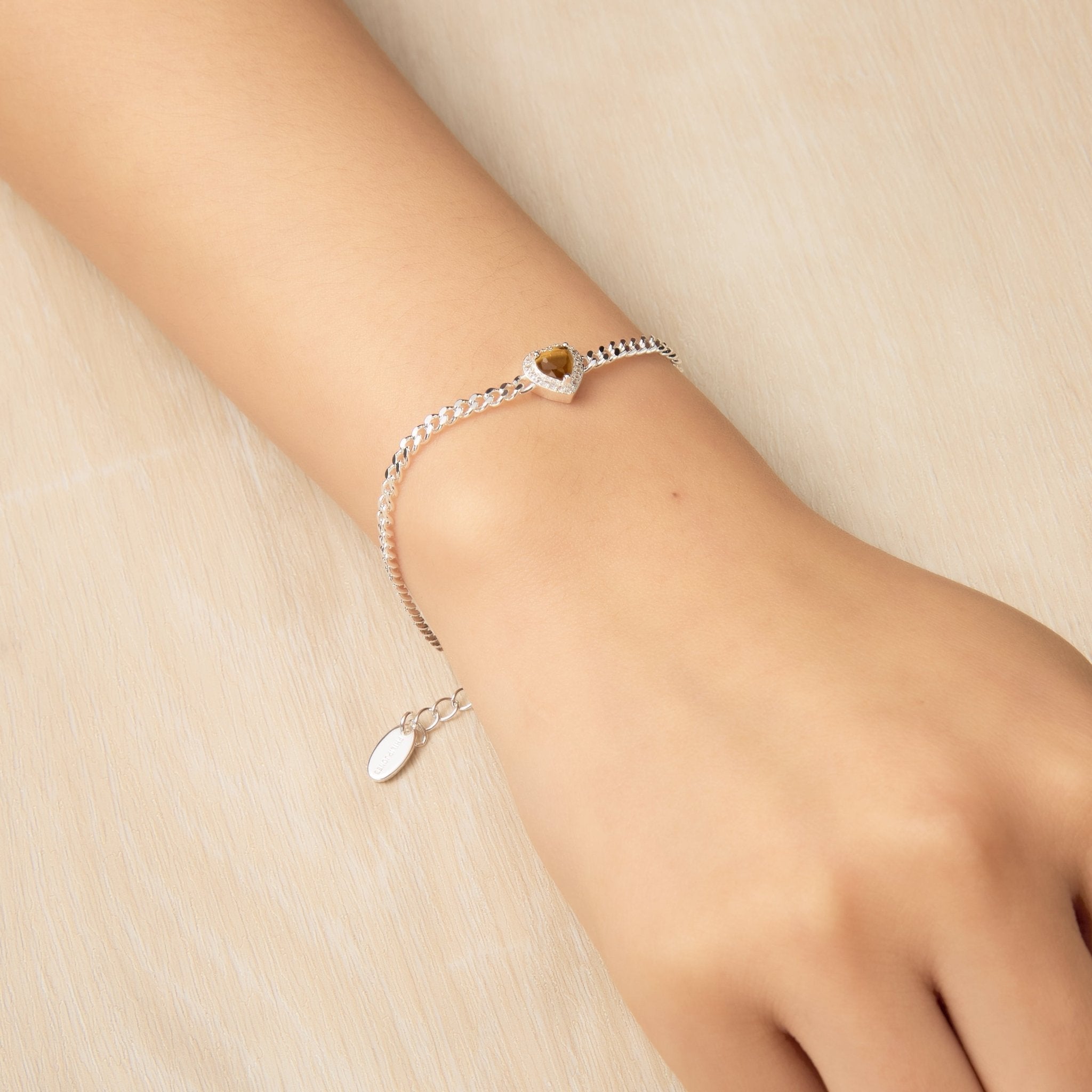 Tigers Eye Heart Gemstone Bracelet with Quote Card Created with Zircondia® Crystals