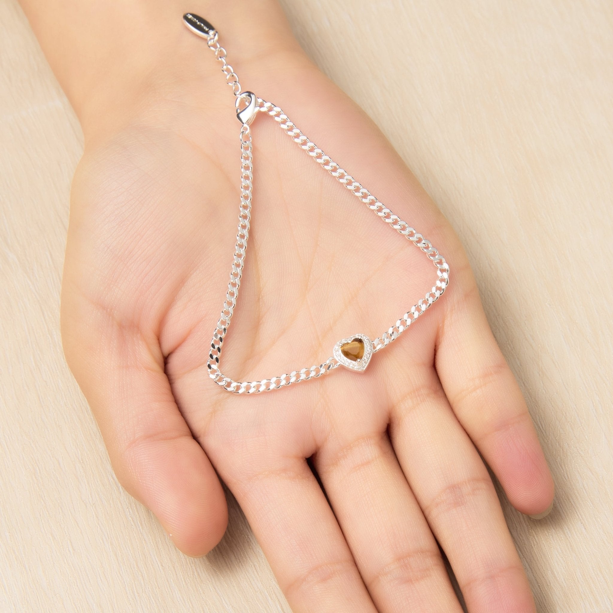 Tigers Eye Heart Gemstone Bracelet with Quote Card Created with Zircondia® Crystals