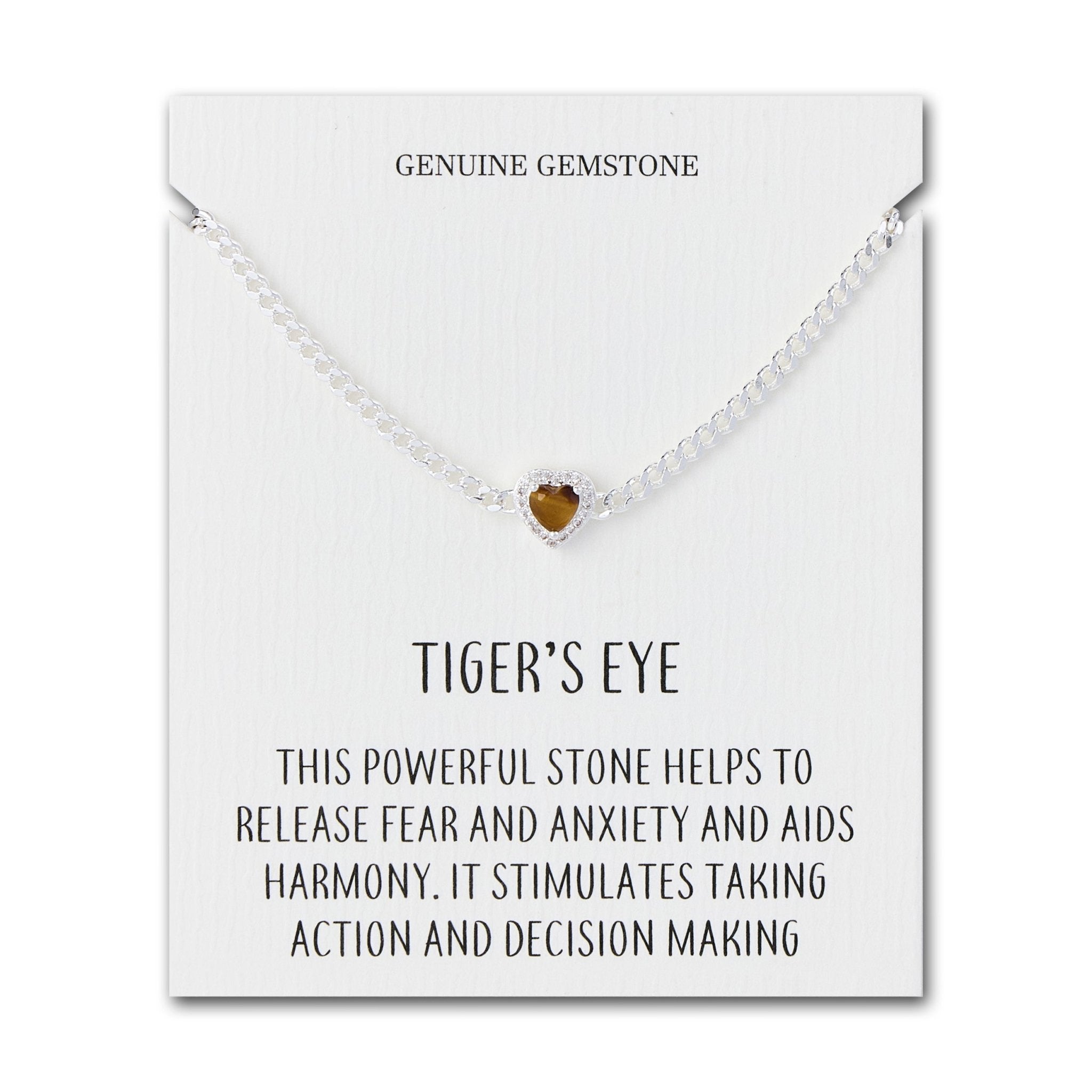 Tigers Eye Heart Gemstone Bracelet with Quote Card Created with Zircondia® Crystals