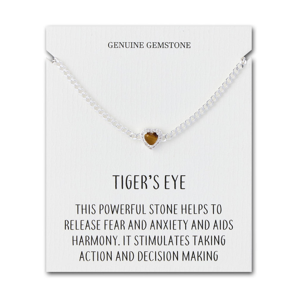 Tigers Eye Heart Gemstone Bracelet with Quote Card Created with Zircondia® Crystals