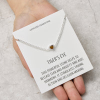 Tigers Eye Heart Gemstone Bracelet with Quote Card Created with Zircondia® Crystals
