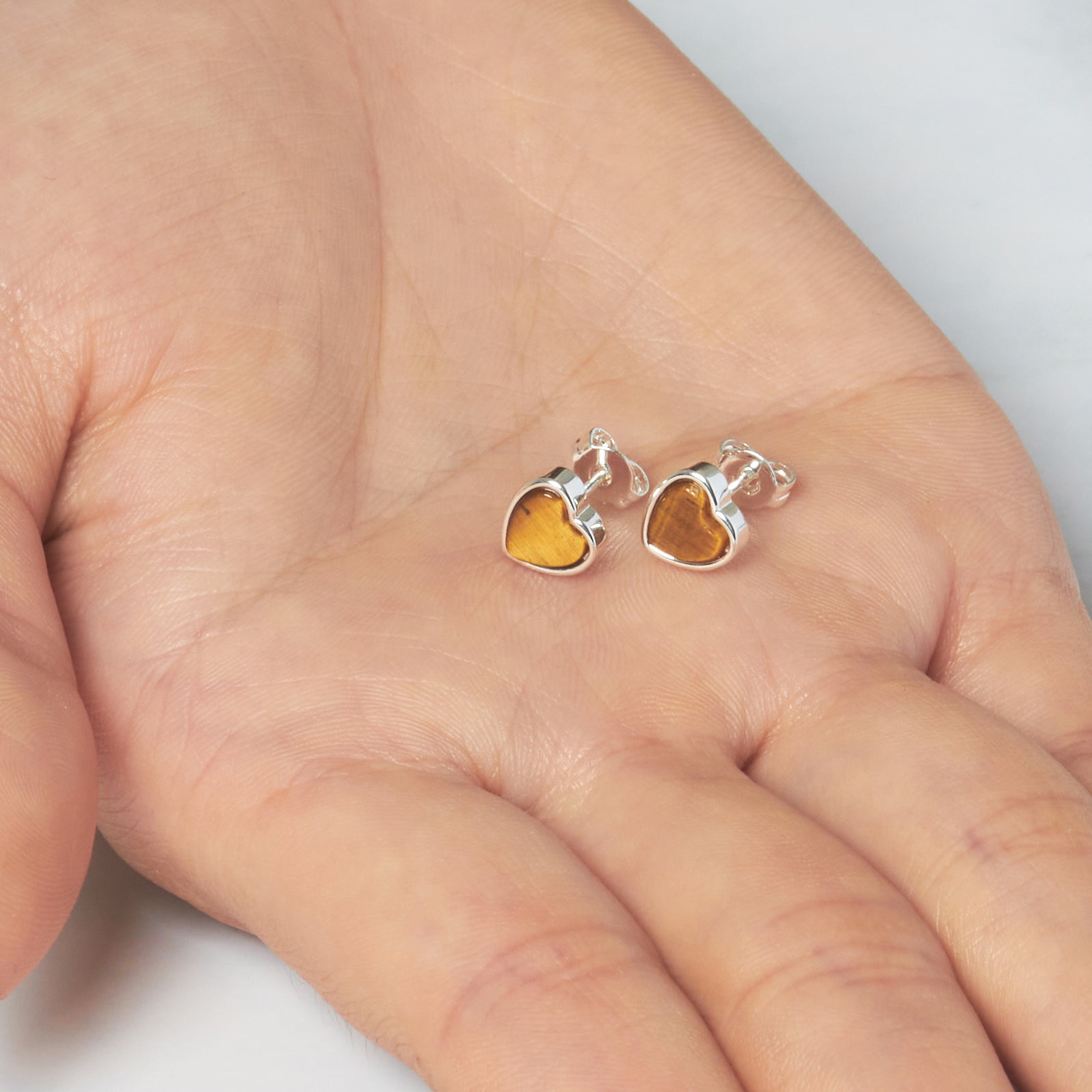 Tiger's Eye Heart Stud Earrings with Quote Card