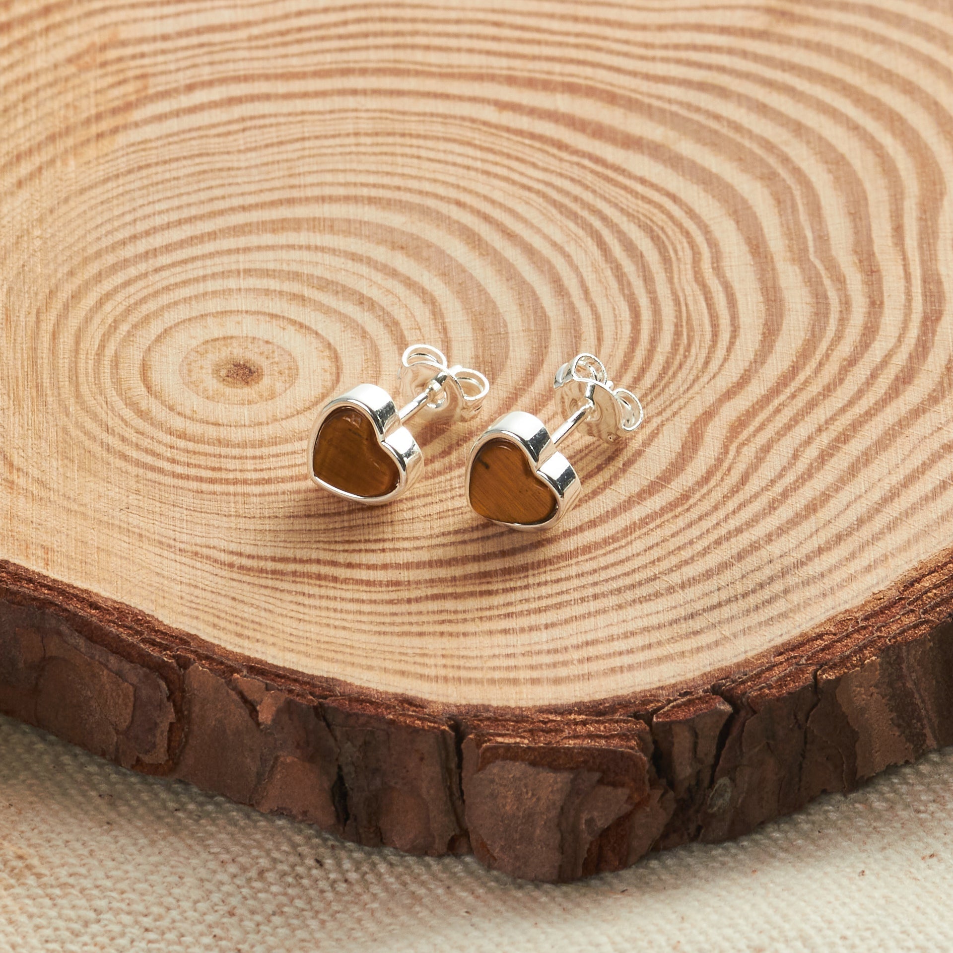 Tiger's Eye Heart Stud Earrings with Quote Card