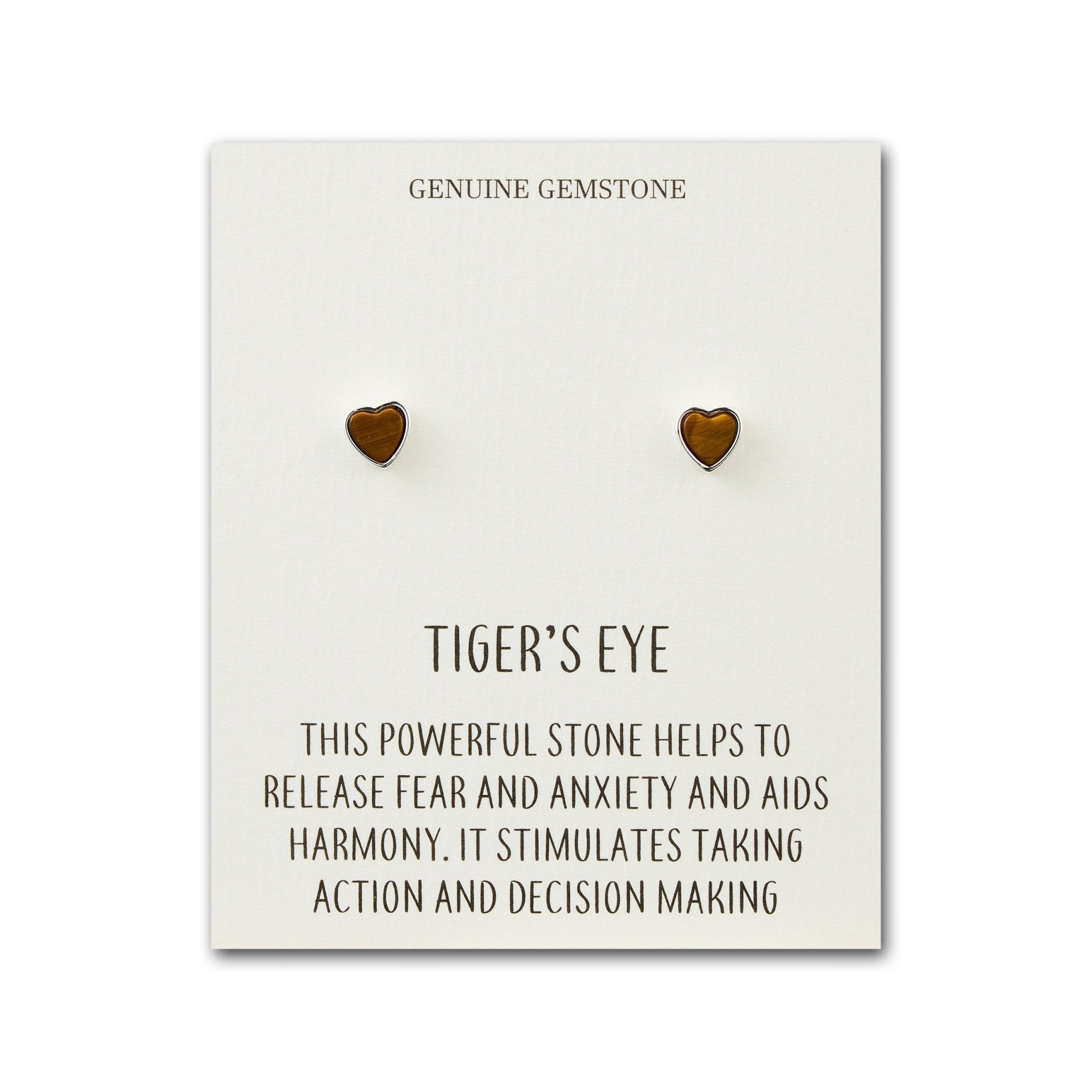 Tiger's Eye Heart Stud Earrings with Quote Card