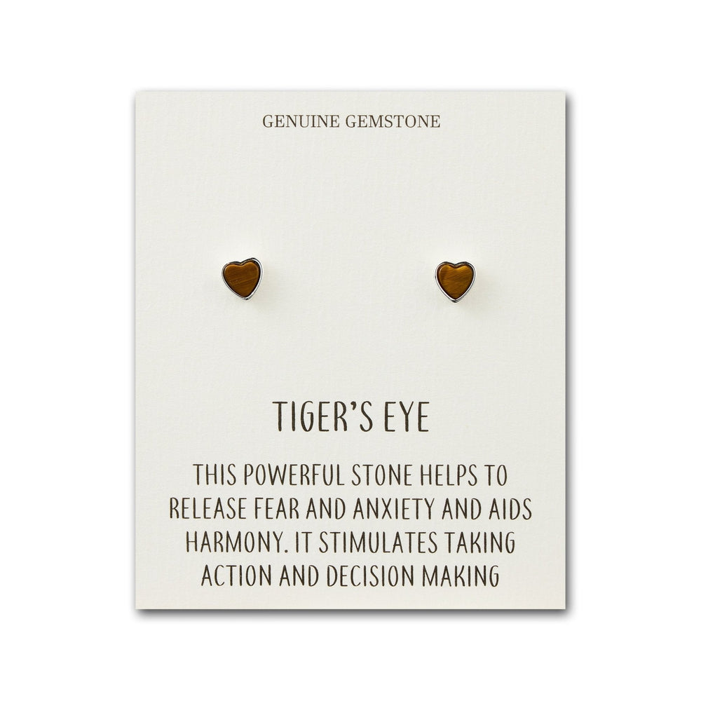 Tiger's Eye Heart Stud Earrings with Quote Card