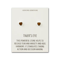Tiger's Eye Heart Stud Earrings with Quote Card