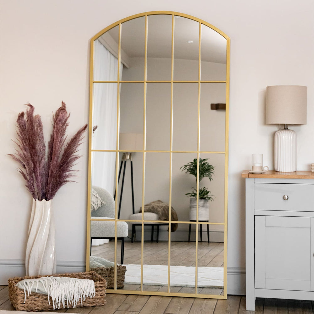 Tomi Gold Metal Arched Lattice Window Mirror - 180cm x 90cm
