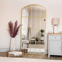 Tomi Gold Metal Arched Lattice Window Mirror - 180cm x 90cm